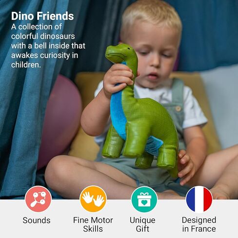أصدقاء صغار الصغار دينو | تحفيز الحواس بالألوان والقوام والجرس الربحي | جلد نباتي | سهل التنظيف | ريكس tyrannosaurus in Kuwait