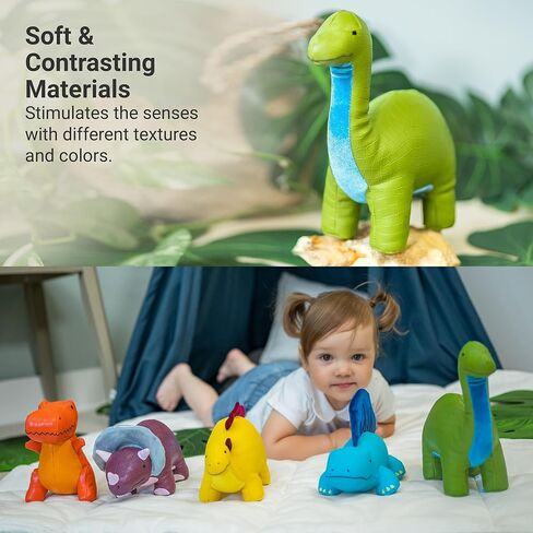 أصدقاء صغار الصغار دينو | تحفيز الحواس بالألوان والقوام والجرس الربحي | جلد نباتي | سهل التنظيف | ريكس tyrannosaurus in Kuwait