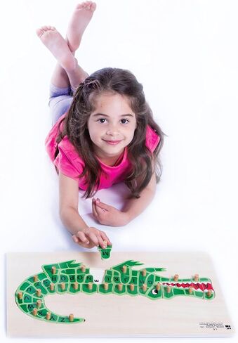 Doron leyeled by Edushape Giant Wooden Baby Puzzle Toy ، موضوع الحيوانات البرية - الألغاز الخشبية البسيطة للأطفال للأطفال الصغار 1-3 لتعزيز نمو الطفل ، والمهارات الحركية الدقيقة ، وحواس اللمس in Kuwait