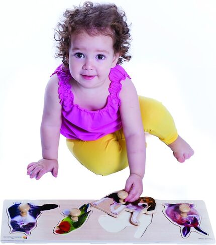 Doron leyeled by Edushape Giant Wooden Baby Puzzle Toy ، موضوع الحيوانات البرية - الألغاز الخشبية البسيطة للأطفال للأطفال الصغار 1-3 لتعزيز نمو الطفل ، والمهارات الحركية الدقيقة ، وحواس اللمس in Kuwait