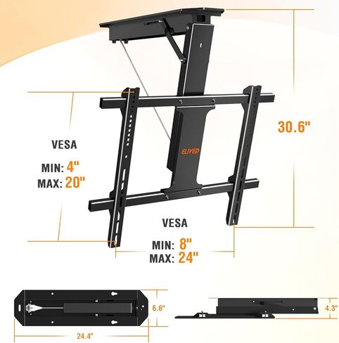 ELIVED Ceiling TV Mount for Most 37-75 Inch LED, LCD OLED Flat Curved TVs, Height Adjustable Full Motion TV Mount, Hanging TV Bracket Swivel and Tilt, Holds up to 110 lbs, Max VESA 600x400mm YD3016 in Kuwait