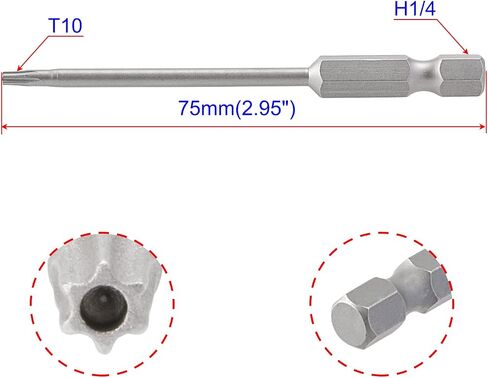 AOPIN T27 مع ثقب ، دليل العبث على مفك البراغي Torx ، مقبض سداسي سداسي 1/4 بوصة ، S2 Magnetic ، بطول 75 مم (3 بوصة) ، 4 مساءً in Kuwait