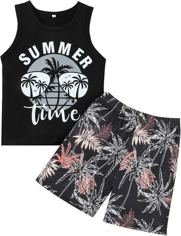 Toddler Boy Clothes Summer Baby Boy Clothes Outfits Holiday Style Sleeveless Letter Print Tank Tops + Shorts Set in Saudi Arabia