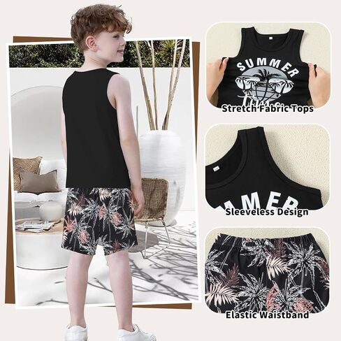 Toddler Boy Clothes Summer Baby Boy Clothes Outfits Holiday Style Sleeveless Letter Print Tank Tops + Shorts Set in Saudi Arabia