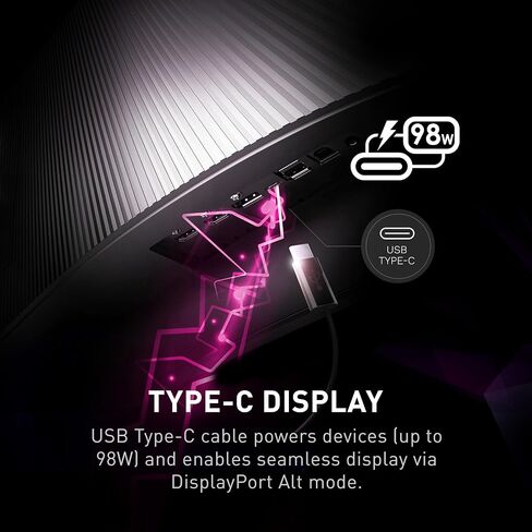 MSI MAG341CQP QD-OLED، شاشة ألعاب OLED منحنية 34 بوصة، 3440 × 1440 (UWQHD)، وقت استجابة OLED 0.03 مللي ثانية، 175 هرتز، True Black HDR 400، HDMI، منفذ DP، USB من النوع C، إمالة، ارتفاع in Saudi Arabia