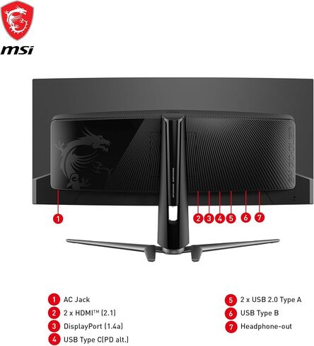 MSI MAG341CQP QD-OLED، شاشة ألعاب OLED منحنية 34 بوصة، 3440 × 1440 (UWQHD)، وقت استجابة OLED 0.03 مللي ثانية، 175 هرتز، True Black HDR 400، HDMI، منفذ DP، USB من النوع C، إمالة، ارتفاع in Saudi Arabia