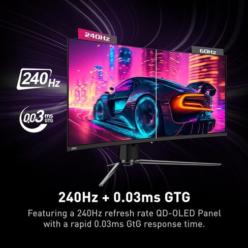 MSI MAG341CQP QD-OLED، شاشة ألعاب OLED منحنية 34 بوصة، 3440 × 1440 (UWQHD)، وقت استجابة OLED 0.03 مللي ثانية، 175 هرتز، True Black HDR 400، HDMI، منفذ DP، USB من النوع C، إمالة، ارتفاع in Saudi Arabia