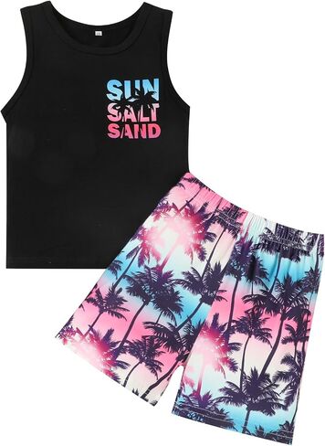 Toddler Boy Clothes Summer Baby Boy Clothes Outfits Holiday Style Sleeveless Letter Print Tank Tops + Shorts Set in Saudi Arabia
