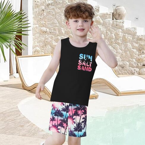 Toddler Boy Clothes Summer Baby Boy Clothes Outfits Holiday Style Sleeveless Letter Print Tank Tops + Shorts Set in Saudi Arabia