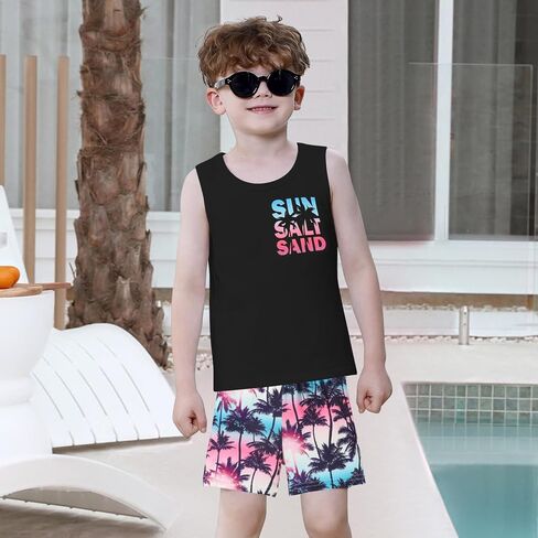 Toddler Boy Clothes Summer Baby Boy Clothes Outfits Holiday Style Sleeveless Letter Print Tank Tops + Shorts Set in Saudi Arabia