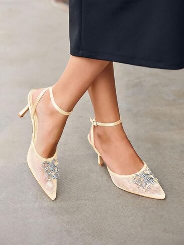 Coutgo Womens Rhinestone High Heels مغلق مصحوب إصبع القدمين بمضخات شبكية in Kuwait