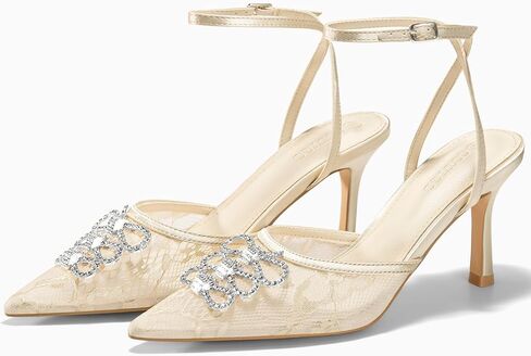 Coutgo Womens Rhinestone High Heels مغلق مصحوب إصبع القدمين بمضخات شبكية in Kuwait