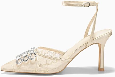 Coutgo Womens Rhinestone High Heels مغلق مصحوب إصبع القدمين بمضخات شبكية in Kuwait