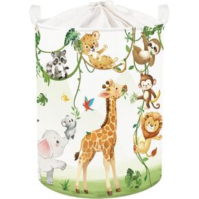 Giraffes Baby Laundry Hamper with Handle Collapsible Clothes Kids Storage Basket Elephants Boys Girls Gift Toy Box Bin for Nursery Room, White, 36L
