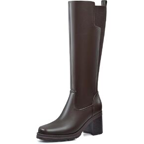 Knee High Boots Women, Stretch Calf Platform Lug Sole Long Boots, Square Toe Chunky Heel Tall Boots with side Zipper