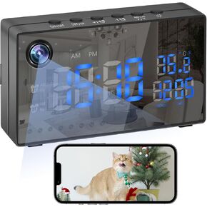 Indoor Camera, No Audio, Wireless Security Clock Camera, 1080P Nanny Cam with Night Vision, Motion Detection, 12-24 Time Format, Alarm Setting for Indoor Home Office Safety