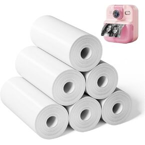 Kids Camera Paper Roll Refill, Photos Papers 6 Rolls 2 Inch Thermal Printing White with Black Text - Compatible with ESOXOFFORE/memoking T02/phomemo T02/liscuty P02 for Ages 3-15, Teens & Life Lovers