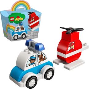 LEGO DUPLO My First Fire Helicopter and Police Car 10957 Rescue Vehicles; Police Car and Helicopter Learning Toy, New 2021 (14 Pieces)