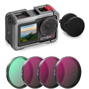 ND Filter and Metal Cage for DJI Osmo Action 5 Pro/4/3, 4-Pack CPL ND16 ND32 ND64 Snap On Lens Filters Set with Protective Case Premium Frame Lens Cover Protector Aluminum Housing Accessories