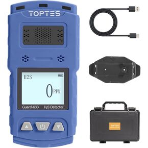 Guard-633 H2S Detector, H2S Monitor Clip On with Precise Gas Sensor, 0.5S Fast Response, 7-Day Battery Life, Low Battery Alert, Adjustable Alarm Range, 3 Alarm Modes, Explosion-Proof Safety