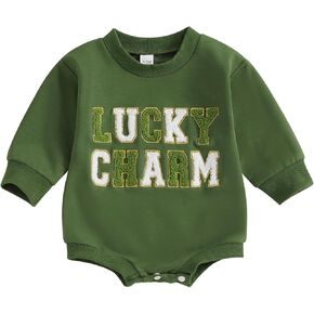 Unisex Baby Girl Boy St. Patrick Day Outfits Letter Clover Embroidery Long Sleeve Romper Bodysuit Spring Clothes in Kuwait