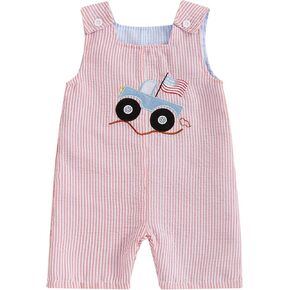 Newborn Baby Boy Summer Outfit Baseball/Sailboat Embroidery Sleeveless Tank Romper Jumpsuit Infant Striped Overalls