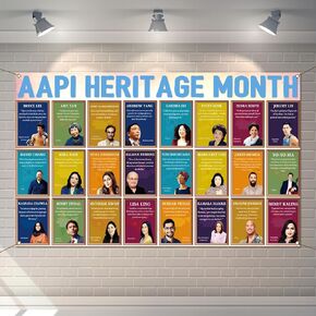 Asian American and Pacific Islander Heritage Month Photo Booth Backdrop AAPI National Asian Leaders Decorations Wall Decor (5.9×3.6ft)