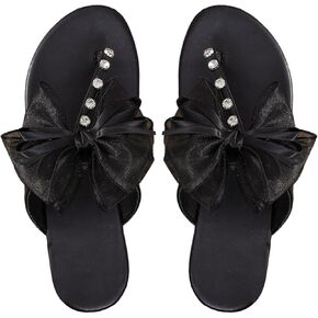 MakeMeChic Women's Bow Rhinestone Flip Flop Flat Sandals Open Toe Slip On Summer Slides