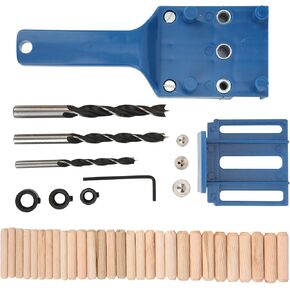 Handheld Dowel Jig Kit, Wood Doweling Hole Drill Guide Kit with 6mm 8mm 10mm Bits Locator Tool Set Adjustable Limit Ring for Woodworking Furniture Repair DIY Projects(orange)
