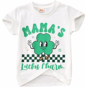 Ritatte Toddler Baby Boys Girls St Patricks Day Shirt Mamas Lucky Charm T-Shirt Shamrock Irish Graphic Short Sleeve Tee Top