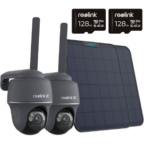REOLINK Go PT Ultra-Grey 2 Pack Bundle - 4K Cellular Security Camera Wireless Outdoor, 3G/4G LTE, 4K Live Streaming, Solar Powered, Color Night Vision, Include SD Card (128GB), Local Storage