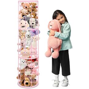Pink Metal Stuffed Animal Storage Zoo Stuffed Animal Holder Space Save Vertical Corner Stuffed Animals Storage Shelf with Elastic Cord for Kids Room Playroom Corner