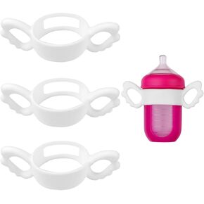 3 Pack Baby Bottle Handles for Boon Nursh Reusable Silicone Pouch Baby Bottles, Silicone Bottle Holder for Easy Grip, Quick Install, Easy for Little Hands to Hold, Eay to Clean, White