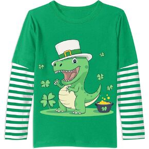Toddler Boys St Patricks Day Shirts Long Sleeve T-Shirt Baby Lucky Clover Shamrock Rex Cotton Tee Green Stripe Tops for 2-7T