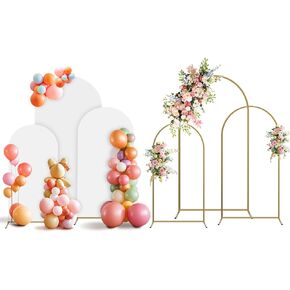 Arch Backdrop Stand and Cover Set, 3 Metal Balloon Arch Backdrop 4ft 5ft 6ft, Gold Arched Stand Frame for Wedding, Parties,Birthday, Backdrop Decorations (White,4ft+5ft+6ft)