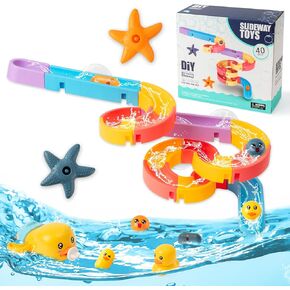 Baby Bath Toys for Toddler - 40PCS Bathtub Slide Track with Suction Cups, DIY Shower Time Duck Slippery Building Toys Sets, Fun Bathtime Tub Educational Gift for Kids Birthday Ages 3-5