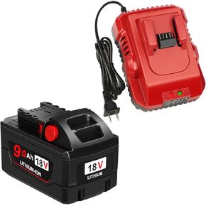 1Pack 9.0Ah Replacement for Milwaukee M18 Battery and Charger Kit Compatible with M18 Milwaukee Battery Cordless Power Tools 48-11-1852 48-11-1850 48-11-1840 48-11-1890 48-11-1828 and Original Charger