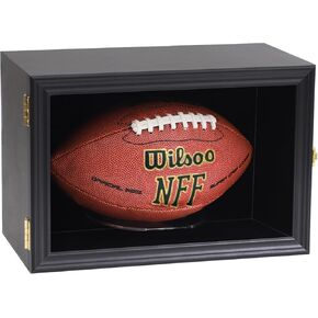 Football Case Display Case Wall Mount Full Size Wooden Football Box Memorabilia w/98% UV Acrylic Door Holder Transparent Signed Protective Shelf (1 Ball Black)