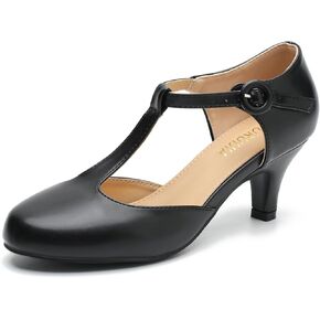 Womens T Strap Low Kitten Heels Ankle Strap Mary Janes Comfortable Vintage Closed Toe Wedding Pumps Dress Shoes