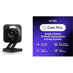 WYZE v4 Black 1-Pack Cam Plus Yearly, Covers 1 Camera, Auto-Renews at $19.99/Year, Activation Required, Cancel Anytime in Saudi Arabia