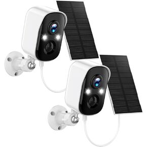 Solar Security Cameras Wireless Outdoor,2K Solar Camera Wireless for Home,Solar Camera with 2.4GHz WiFi,Color Night Vision,Two-Way Talk,IP66 Waterproof,Two Spotlights,Cloud/SD(2 Packs,White)
