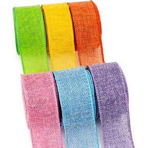 Ribbli Easter Burlap Ribbon-Pink/Blue/Lavender/Apple Green/Yellow/Orange Wired Ribbon 2 Inch x 6 Colors Total 30 Yard Easter Ribbon for Crafts Wreaths Big Bow Wrapping Outdoor Decoration