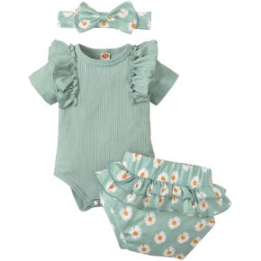 Newborn Baby Girl Clothes Infant Short Ruffle Romper Floral Pants Baby Girl Summer Outfits