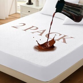 2 Pack Twin Size Premium Waterproof Mattress Protector, Soft Breathable Mattress Pad, Noiseless Waterproof Bed Cover - Stretch to 21" Fitted Deep Pocket Mattress Protection