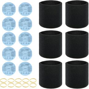 10 Pack 90107/90137 Wet Dry Vac Filter and 6 Pcs 90585 Foam Sleeve Filter Kit Replacement Compatible with Shop Vac 5 Gallon and Above Wet/Dry Vacuum, Paper Disc Filter with 10 Retaining Bands