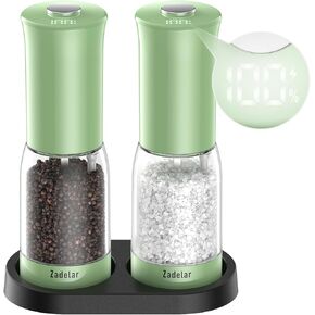 Electric Salt and Pepper Grinder Set with LED Power Display,Larger Capacity Salt and Pepper Shakers Set Rechargeable Electric with Flexible Coarsenes,LED Light,One Hand Operation for Kitchen