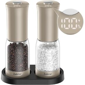 Electric Salt and Pepper Grinder Set with LED Power Display,Larger Capacity Salt and Pepper Shakers Set Rechargeable Electric with Flexible Coarsenes,LED Light,One Hand Operation for Kitchen in Kuwait