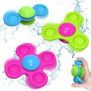 Silicone Suction Cup Spinner Baby Bath Toys for 1 Year Old Boy Girl Gifts,No Hole Stackable Baby Bath Toys 10-18 Month Toddler Sensory Travel Toys High Chair Toy, Easter Basket Stuffers