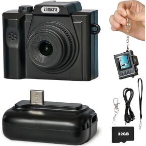 Mini Digital Camera Keychain,1080P Tiny Camera, Micro Retro Vintage Video with 1.3 inch Screen, 32GB Included, Nostalgic Photos for Travel, Gift for Kids Students (Black)