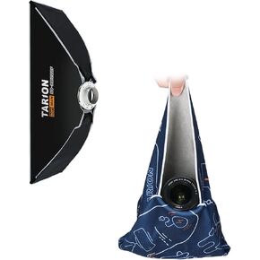 TARION Rectangular Softbox + Protective Lens Camera Wrap, 11.8x47.2in Quick One-Step Open/Lock Rectangular Softbox + 14.6 * 14.6in Magic Self Adhesive Lens Wrapper Cloth